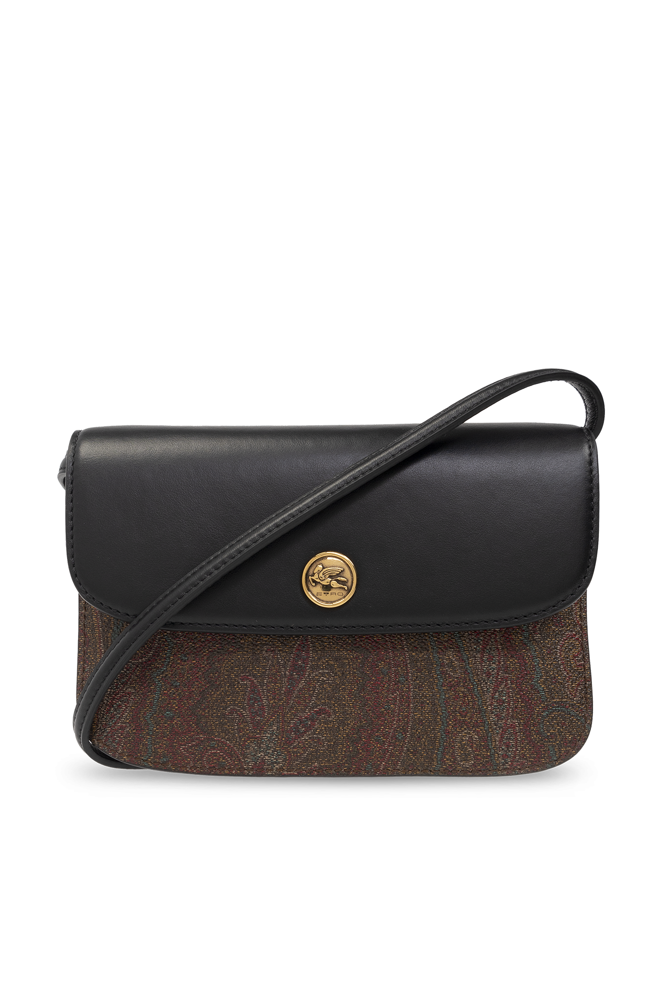 Etro shops brown paisley black leather shoulder baguette